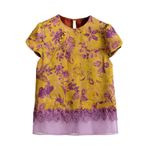HangErFeng Kadın İpek Xiangyunsha Gömlek Hua Luo Puf Kollu Çiçekli Organze Patchwork Bluz Üst 615, Chartreuse Çiçeği Brokar, XL