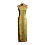 HangErFeng Kadınlar Ağır İpek Xiangyunsha Cheongsam Qipao Gül Baskı Kolsuz Geleneksel Çin Elbise 5009, Yeşil, S