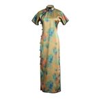 HangErFeng Kadınlar Ağır İpek Xiangyunsha Cheongsam Qipao Mürekkep Yıkama Çiçek Baskı Geleneksel Çin Elbise 5010, Altın, L