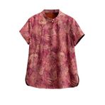 HangErFeng Premium İpek Xiangyunsha Bluz Kadın Vintage Baskı Asimetrik Stand Yaka Gömlek Koyu Kırmızı 590, Kırmızı, XL