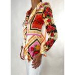 Hangout Design Store İPEK SATEN CEKET - Vatkalı Kırmızı Gül Desenli Blazer, Çift Düğmeli Bomber - S - M