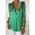 Hangout Design Store İPEK SATEN CEKET - Vatkalı Yeşil Blazer, Çift Düğmeli Bomber - S - M - Desenli