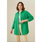 Hanka Kadın Oversize Kesim Basic Pamuklu Yeşil Tesettür Gömlek - 38