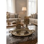 Hanlar Home Şık Klasik Oval Aynalı Hediyelik Nişan Sunum Tepsisi