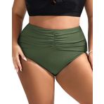 Hanna Nikole Kadınlar için büyük beden karın kapalı bikini altı yüksek belli büzgülü kadın yüzme slip tek renkli, Zeytin Yeşili, 54 Plus