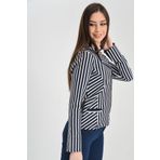 Hanna's by Hanna Darsa Kadın Lacivert-beyaz Önden Düğmeli Cep Detaylı Çizgili Ceket