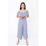 Hanna's by Hanna Darsa Kadın Mavi Kayık Yakalı Çizgili Tulum