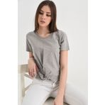 Hanna's HN1291 Gri Düğüm Ve Boncuk Detaylı Kısa Kollu Kadın T-Shirt