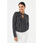 Hanna's Kadın Siyah-Beyaz Cep Detaylı Fermuarlı Blazer Ceket