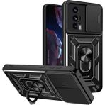 HANPORIUM Poco F5 Pro Uyumlu Tank Kılıf - Yüzüklü Standlı Extra Darbe Koruma Zırhlı Outdoor Kapak - Siyah