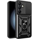 HANPORIUM Samsung Galaxy M34 Uyumlu Tank Kılıf Yüzüklü Standlı Extra Darbe Koruma Zırhlı Outdoor Kapak - Siyah