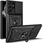 HANPORIUM Samsung Galaxy S24 Ultra Uyumlu Tank Kılıf Yüzüklü Standlı Extra Darbe Koruma Zırhlı Outdoor Kapak - Siyah