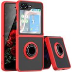 HANPORIUM Samsung Galaxy Z Flip 7 Fe Uyumlu Kılıf Yüzüklü Standlı Extra Darbe Koruma Sert Silikon Kapak - Kırmızı