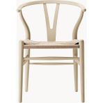 Hans J. Wegner CH24 Wishbone Sandalye: Koyu Yeşil, El Örgüsü Oturma Alanlı - Bej