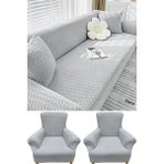 Hansaray Hometuğla Desen Koltuk Örtüsü Lastikli Kayma Yapmayan 3 3 1 1 Takım Çekyat Kanepe Kılıfı - 180 x 230 cm - Açık Gri