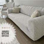 Hansaray Jakarlı Düz Desen 3 3 1 1 Lastikli Koltuk Örtüsü Takımı Kanepe Çekyat Örtüsü Koltuk Kılıfı - 180 x 230 cm - Açık Gri