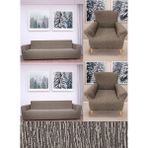 Hansaray Jakarlı Düz Desen 3 3 1 1 Lastikli Koltuk Örtüsü Takımı Kanepe Çekyat Örtüsü Koltuk Kılıfı - 180 x 230 cm - Kahverengi