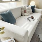 Hansarayhome Hansaray Likrali Streç Lastikli Esnek Yikanabilir Kare Desen Üç Kişilik Kotuk Örtüsü Koltuk Kılıfı - 230 x 180 cm - Krem