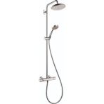 hansgrohe Croma Duş Bataryası Seti, El Duşlu, Yağmur AirPower Sprey, QuickClean Duş Borusu Duş Seti, Krom, 27185001 Büyük