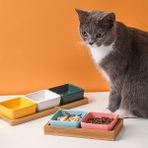 Hanyang Ahşap 2 Kase Kare Kedi Seramik Kase Küçük Köpekler Mama Suyu Mini Kaseler Evcil Hayvan Içme Yeme Ahşap Bambu Paletli Besleyici Hamster Kuş Yemeği (Yurt Dışından) - Renkli