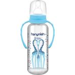 Hanymish Cam Biberon Kulplu 240ML Zürafa Mavi - 250 ml - Açık Pembe