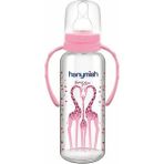 Hanymish Cam Biberon Kulplu 240ML Zürafa Pembe - Açık Pembe - 240 ml