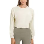Hanyomo Kadın uzun kollu tişört, Crop Tops antrenman, sportif fitness tişörtü, sweatshirt, rahat kalıp, Bej, L