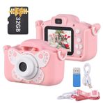 Hanzete X7 Çocuk Kamerası Dijital Kamera 1080P Video Kamera için 20MP Çift Lens 2.0 İnç IPS Ekran Dahili Pil Sevimli Fotoğraf Çerçeveleri 32GB Hafıza Kartı ile İlginç Oyunlar USB Kart Okuyucu