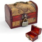 HAOBIN Hazine sandığı, ahşap sandık, kapaklı hazine sandığı, kilitli, 15 x 10 x 10 cm, hazine sandığı, korsan sandığı, takı kutusu, el işi hediye kutusu, saklama ve dekorasyon için saklama kutusu