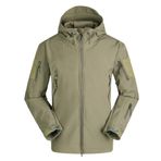 Haobing Erkek Outdoor Softshell Ceket Su Geçirmez Rüzgar Geçirmez Nefes Alabilir Taktik Kamuflaj Kapüşonlu Polar Ceket, yeşil, M