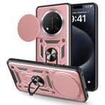 HAOYE Huawei Honor Magic 6 Lite / Magic6 Lite için Kılıf, Darbeye Dayanıklı Kılıf, Halka Tutucu Destek Çubuğu ve Sürgülü Kamera Kapağı, Çift Katmanlı Silikon TPU + Sert PC Kılıf. Pembe Altın