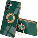 HAOYE Samsung Galaxy A14 5G için Kılıf, Elektroliz Kaplama Tasarım Darbeye Dayanıklı Esnek İnce Yumuşak Silikon Kauçuk TPU Tampon Kapak Cilt Kılıfı 360 Derece Halka Ayaklık, Koyu Yeşil