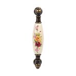 Hapivida Antika Dolap Kulpu, Vintage Çiçek Desenli Dolap Kolu Retro Mobilya Kulpu Çekmece Kulpu, Bronz Seramik Dolap Kulpları Kapı Kolu Porselen Kulp Mobilya Düğmeleri, Delik Mesafesi 96 mm (#2)