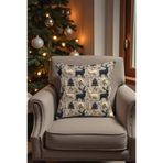 Happiears Yılbaşı Geyik ve Çam Ağaçları Kırlent Kılıfı Mavi 3 Boyutlu Görünümlü Baskılı Çok Renkli 45 x 45