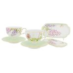 Happily Porselen Çay Fincan Seti, 2 Kişilik, 220cc, Mini Lokumluklu, 6 Parça, Çiçek Desenli