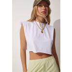 Happiness İst. CE00068 Kadın Beyaz Dikişsiz Spor Crop Örme T-Shirt