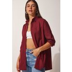 Happiness İst. DD00842 Kadın Bordo Oversize Uzun Basic Gömlek
