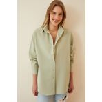 Happiness İst. DD00842 Kadın Çağla Yeşili Oversize Uzun Basic Gömlek