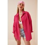 Happiness İst. DD00842 Kadın Koyu Pembe Oversize Uzun Basic Gömlek
