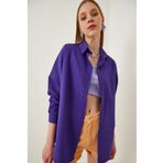 Happiness İst. DD00842 Kadın Mor Oversize Uzun Basic Gömlek