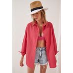 Happiness İst. DD00842 Kadın Nar Çiçeği Oversize Uzun Basic Gömlek