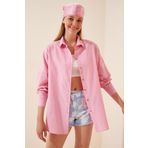 Happiness İst. DD00842 Kadın Pembe Oversize Uzun Basic Gömlek