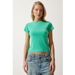 Happiness İst. EN00611 Kadın Açık Yeşil Bisiklet Yaka Basic Sandy T-Shirt