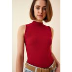 Happiness İst. GT00004 Kadın Bordo Boğazlı Pamuklu Örme Bluz