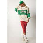 Happiness İst. HF00439 Kadın Krem Yeşil Blok Renkli Baskılı Oversize Sweatshirt