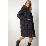 Happiness İst. HK00027 Siyah Kapüşonlu Oversize Şişme Kadın Kaban