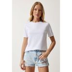 Happiness İst. Kadın Beyaz Bisiklet Yaka Basic Örme T-Shirt UB00229