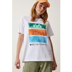 Happiness İst. Kadın Beyaz Renkli Baskılı Oversize Örme T-Shirt WO00034
