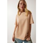 Happiness İst. Kadın Koyu Bej Bisiklet Yaka Basic Oversize Örme T-Shirt BF00091