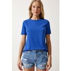 Happiness İst. Kadın Mavi Bisiklet Yaka Basic Örme T-Shirt UB00229